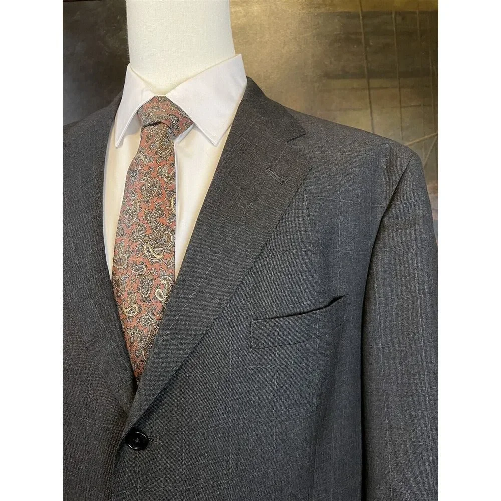Daniel Cremieux 48R USA MADE‎ Loro Piana Wool Gray Windowpane 3Btn Blazer Jacket